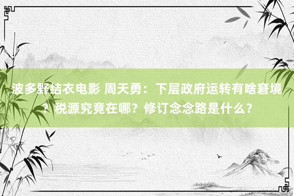 波多野结衣电影 周天勇：下层政府运转有啥窘境？税源究竟在哪？修订念念路是什么？