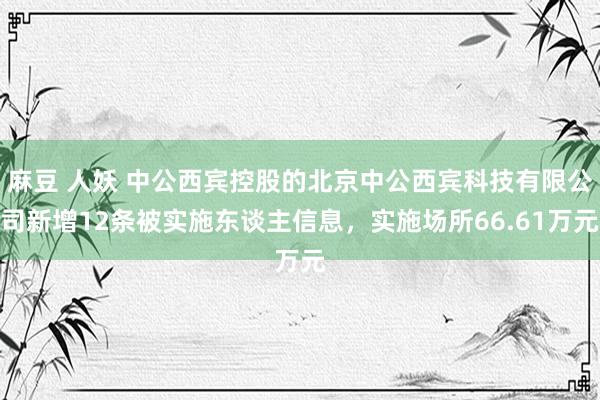 麻豆 人妖 中公西宾控股的北京中公西宾科技有限公司新增12条被实施东谈主信息，实施场所66.61万元